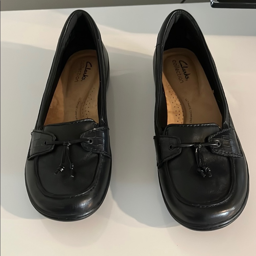 Clarks Black Tassel Loafers Polished Flats